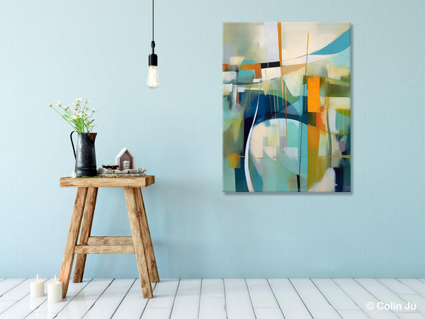 Large Geometric Abstract Painting, Acrylic Painting on Canvas, Landscape Canvas Paintings for Bedroom, Original Landscape Abstract Painting-artworkcanvas