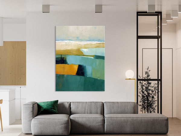 Large Geometric Abstract Painting, Landscape Canvas Paintings for Bedroom, Acrylic Painting on Canvas, Original Landscape Abstract Painting-artworkcanvas