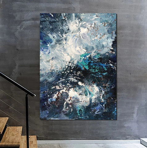 Large Heavy Texture Acrylic Paintings, Simple Modern Art Ideas for Bedroom, Modern Paintings for Living Room, Blue Modern Wall Art Ideas-artworkcanvas