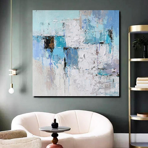 Simple Modern Paintings, Bedroom Abstract Paintings, Blue Abstract Contemporary Art, Acrylic Painting on Canvas, Hand Painted Canvas Art-artworkcanvas