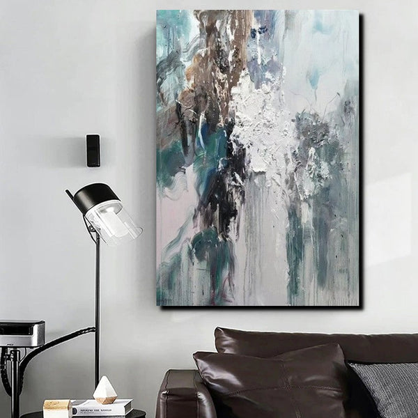 Living Room Abstract Paintings, Large Acrylic Canvas Paintings, Large Wall Art Ideas, Impasto Painting, Blue Modern Abstract Painting-artworkcanvas