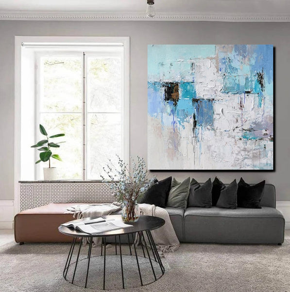 Simple Modern Paintings, Bedroom Abstract Paintings, Blue Abstract Contemporary Art, Acrylic Painting on Canvas, Hand Painted Canvas Art-artworkcanvas