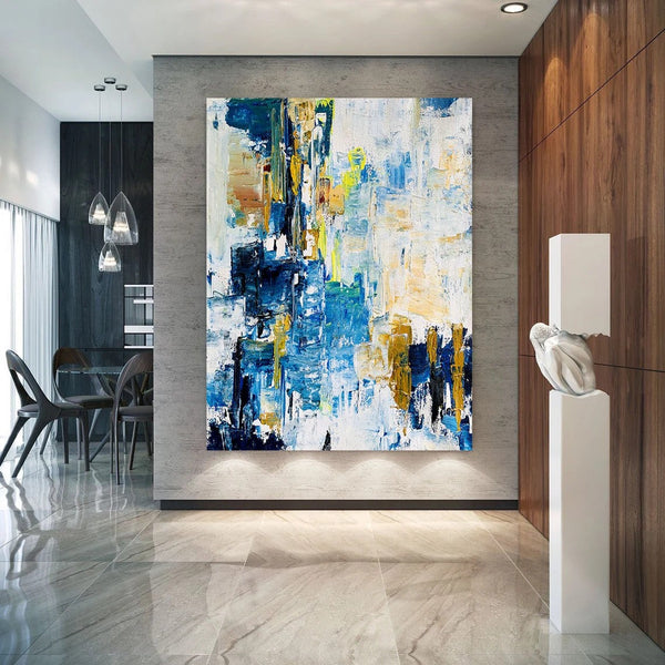Living Room Abstract Paintings, Blue Modern Abstract Painting, Large Acrylic Canvas Paintings, Large Wall Art Ideas, Impasto Painting-artworkcanvas