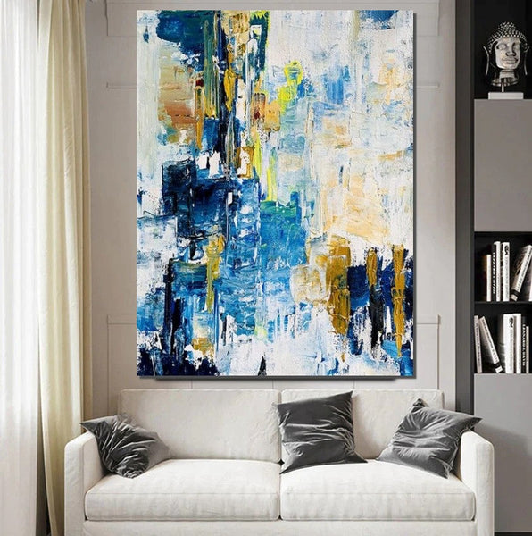 Living Room Abstract Paintings, Blue Modern Abstract Painting, Large Acrylic Canvas Paintings, Large Wall Art Ideas, Impasto Painting-artworkcanvas