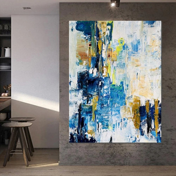 Living Room Abstract Paintings, Blue Modern Abstract Painting, Large Acrylic Canvas Paintings, Large Wall Art Ideas, Impasto Painting-artworkcanvas