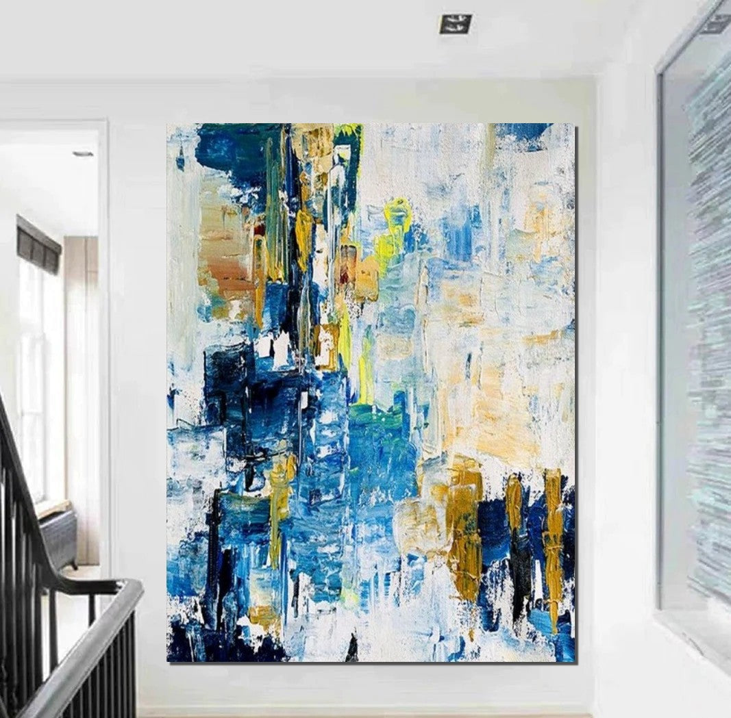 Living Room Abstract Paintings, Blue Modern Abstract Painting, Large Acrylic Canvas Paintings, Large Wall Art Ideas, Impasto Painting-artworkcanvas