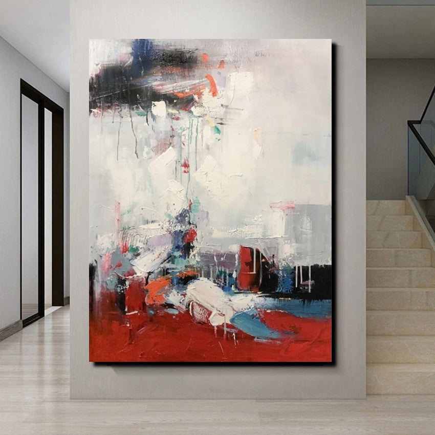 Simple Wall Art Ideas, Red Modern Abstract Painting, Dining Room Abstract Paintings, Buy Art Online, Large Acrylic Canvas Paintings-artworkcanvas