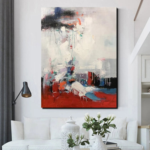 Simple Wall Art Ideas, Red Modern Abstract Painting, Dining Room Abstract Paintings, Buy Art Online, Large Acrylic Canvas Paintings-artworkcanvas