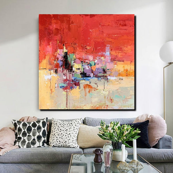Simple Canvas Paintings, Dining Room Modern Paintings, Red Abstract Contemporary Art, Acrylic Painting on Canvas, Heavy Texture Paintings-artworkcanvas