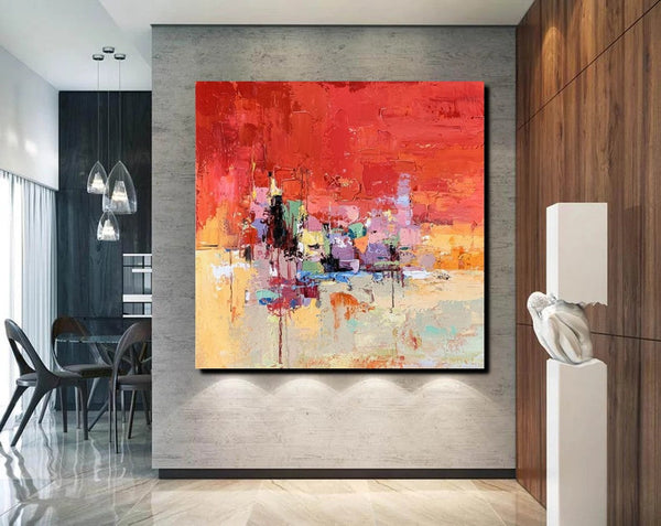 Simple Canvas Paintings, Dining Room Modern Paintings, Red Abstract Contemporary Art, Acrylic Painting on Canvas, Heavy Texture Paintings-artworkcanvas