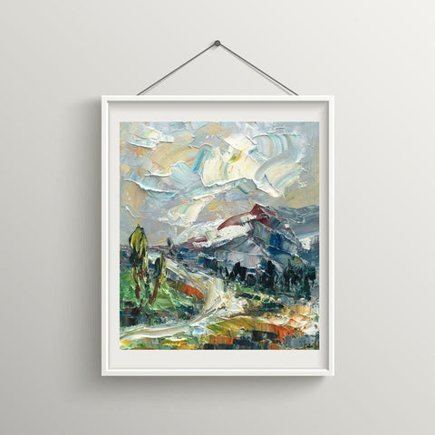 Mountain Landscape Painting, Small Oil Painting, Abstract Painting, Heavy Texture Oil Painting, 10X12 inch-artworkcanvas