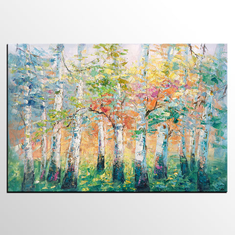 Landscape Canvas Painting, Spring Tree Painting, Landscape Painting for Bedroom, Impasto Paintings, Canvas Painting for Sale-artworkcanvas