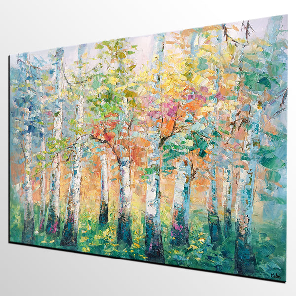 Landscape Canvas Painting, Spring Tree Painting, Landscape Painting for Bedroom, Impasto Paintings, Canvas Painting for Sale-artworkcanvas