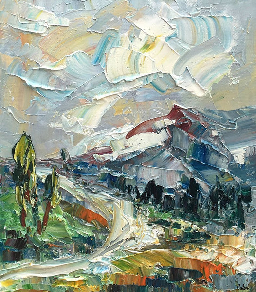 Mountain Landscape Painting, Small Oil Painting, Abstract Painting, Heavy Texture Oil Painting, 10X12 inch-artworkcanvas