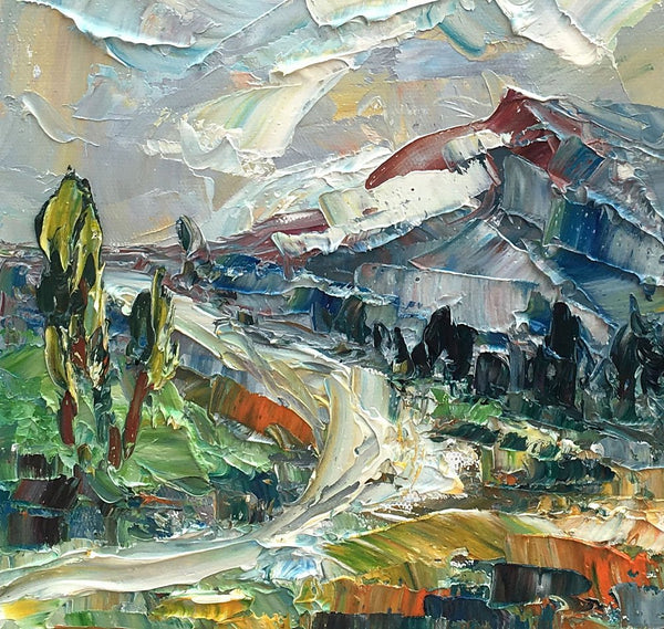 Mountain Landscape Painting, Small Oil Painting, Abstract Painting, Heavy Texture Oil Painting, 10X12 inch-artworkcanvas