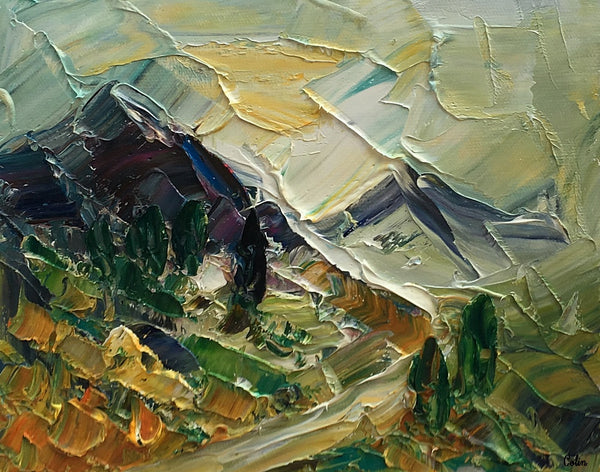 Small Oil Painting, Heavy Texture Oil Painting, Mountain Landscape Painting, Original Artwork, 8X10 inch-artworkcanvas