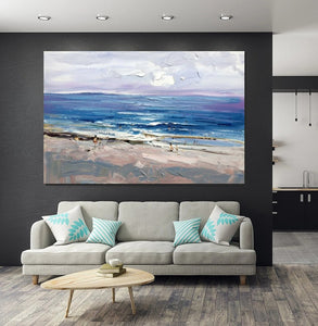 Canvas Paintings Behind Sofa, Landscape Painting for Living Room, Large Paintings on Canvas, Seashore Beach Painting, Heavy Texture Paintings-artworkcanvas