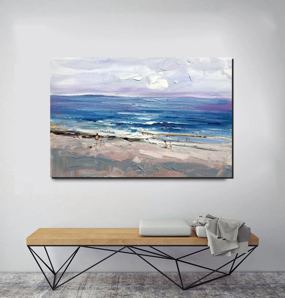 Canvas Paintings Behind Sofa, Landscape Painting for Living Room, Large Paintings on Canvas, Seashore Beach Painting, Heavy Texture Paintings-artworkcanvas