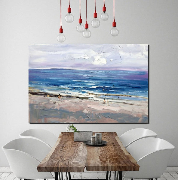 Canvas Paintings Behind Sofa, Landscape Painting for Living Room, Large Paintings on Canvas, Seashore Beach Painting, Heavy Texture Paintings-artworkcanvas