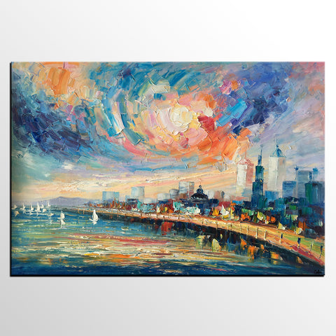 Abstract Landscape Painting, Original Oil Painting on Canvas, Custom Cityscape Painting, Palette Knife Painting-artworkcanvas
