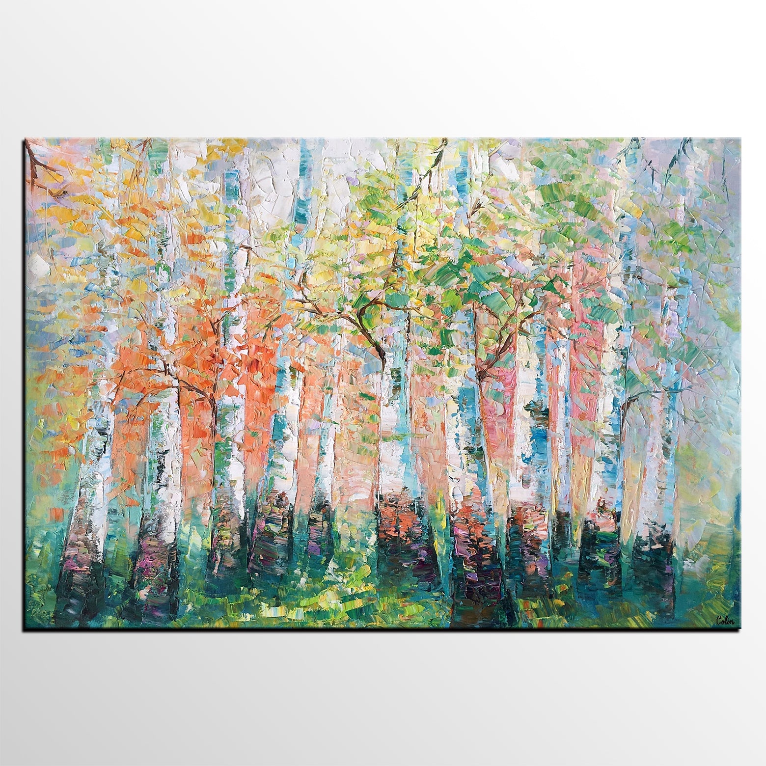 Landscape Painting, Spring Forest Painting, Bedroom Wall Art, Original Artwork, Tree Painting-artworkcanvas