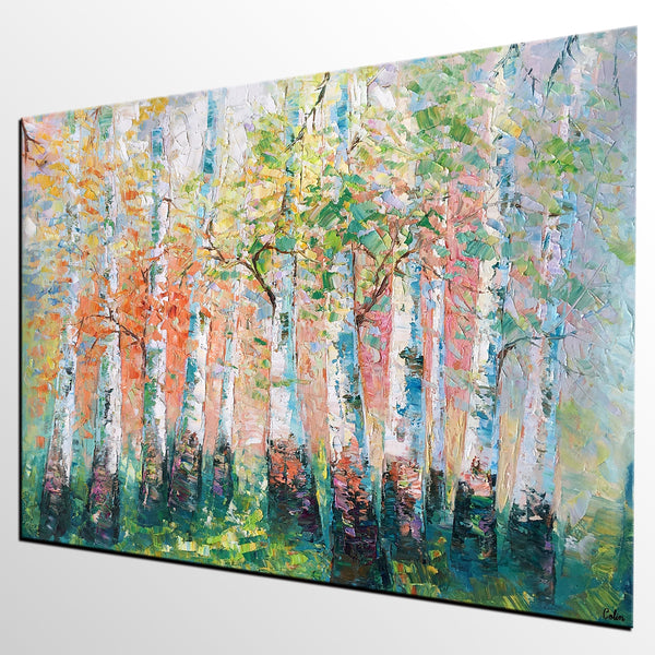 Landscape Painting, Spring Forest Painting, Bedroom Wall Art, Original Artwork, Tree Painting-artworkcanvas