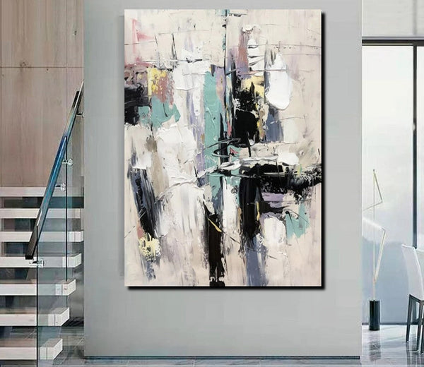 Contemporary Modern Art, Living Room Abstract Art Ideas, Black and White Impasto Paintings, Buy Wall Art Online, Palette Knife Abstract Paintings-artworkcanvas