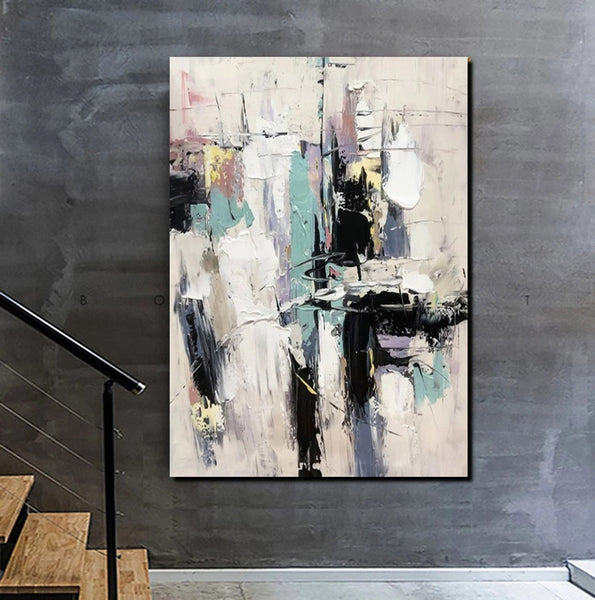 Contemporary Modern Art, Living Room Abstract Art Ideas, Black and White Impasto Paintings, Buy Wall Art Online, Palette Knife Abstract Paintings-artworkcanvas