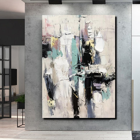 Contemporary Modern Art, Living Room Abstract Art Ideas, Black and White Impasto Paintings, Buy Wall Art Online, Palette Knife Abstract Paintings-artworkcanvas