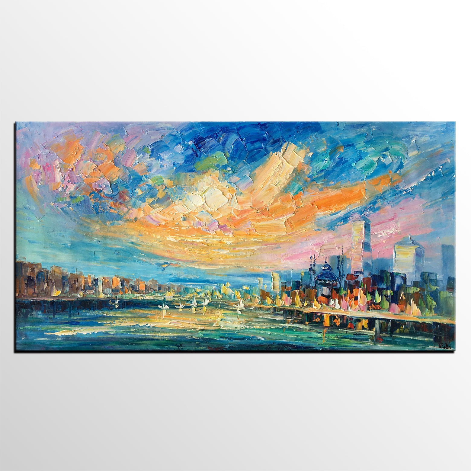 Abstract Cityscape Art, Abstract Canvas Art, Impasto Artwork, Canvas Painting, Custom Extra Large Painting-artworkcanvas