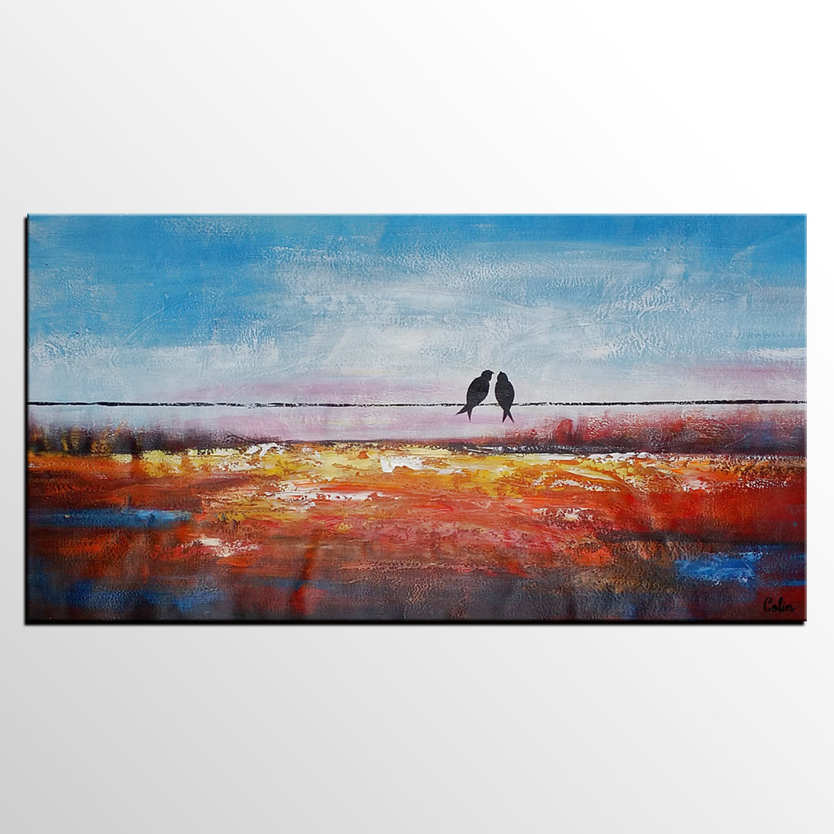 Canvas Wall Art Painting, Love Birds Painting, Modern Canvas Wall Art, Original Acrylic Paintings, Wedding Gift C-artworkcanvas