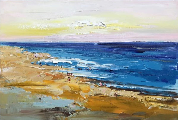 Large Paintings Behind Sofa, Landscape Painting for Living Room, Acrylic Paintings on Canvas, Heavy Texture Painting, Seashore Beach Painting-artworkcanvas