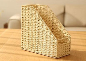 Woven Straw File Folder Racks, Storage File Folder Storage Books, File Box, Cream Color-artworkcanvas