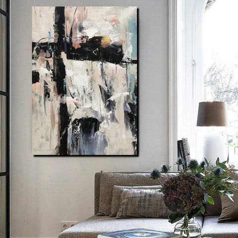 Black and White Impasto Paintings, Contemporary Modern Art, Bedroom Abstract Art Ideas, Buy Wall Art Online, Palette Knife Abstract Paintings-artworkcanvas