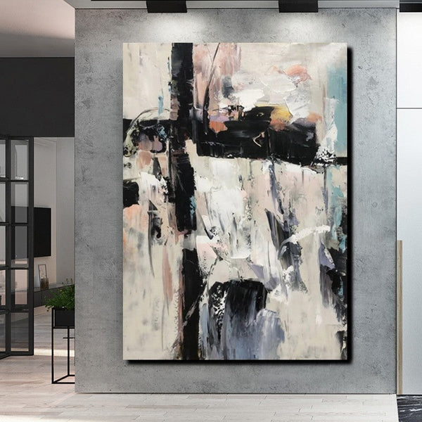Black and White Impasto Paintings, Contemporary Modern Art, Bedroom Abstract Art Ideas, Buy Wall Art Online, Palette Knife Abstract Paintings-artworkcanvas