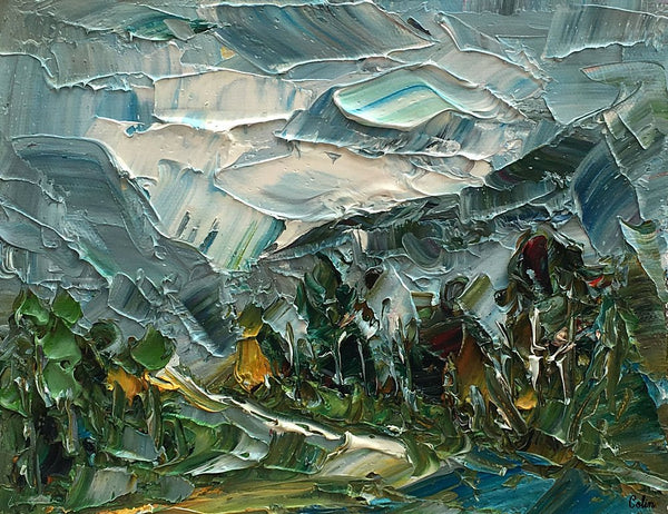 Small Oil Painting, Heavy Texture Oil Painting, Abstract Landscape Painting, Mountain Tree Painting, 8X10 inch-artworkcanvas