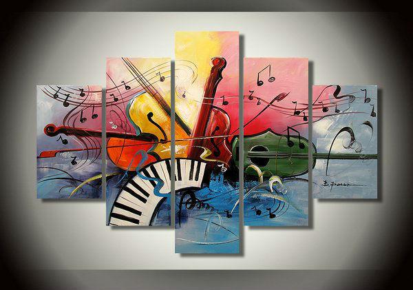 Abstract Canvas Painting, Large Paintings for Living Room, Acrylic Painting on Canvas, 5 Piece Canvas Painting, Music Painting, Violin Painting-artworkcanvas