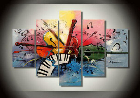 Abstract Canvas Painting, Large Paintings for Living Room, Acrylic Painting on Canvas, 5 Piece Canvas Painting, Music Painting, Violin Painting-artworkcanvas