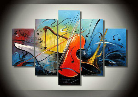 Modern Abstract Painting, Violin Painting, Music Paintings, 5 Piece Abstract Art, Bedroom Abstract Painting, Large Painting on Canvas-artworkcanvas