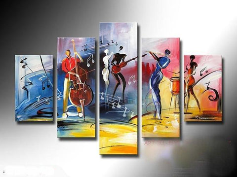 5 Piece Abstract Painting, Large Painting on Canvas, Cellist Painting, Flute Player, Drummer Painting, Modern Acylic Paintings, Buy Paintings Online-artworkcanvas