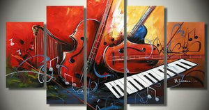 Music Abstract Painting, Electronic Organ Painting, Violin Painting, Harp, 5 Piece Abstract Painting-artworkcanvas