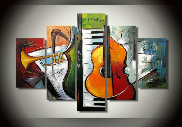 Violin Painting, Music Painting, 5 Piece Abstract Wall Art Paintings, Extra Large Wall Paintings on Canvas, Living Room Modern Art-artworkcanvas