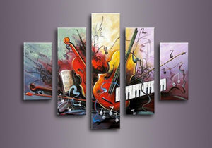 Guitar Painting, Violin Painting, Electronic Organ Painting, 5 Piece Modern Wall Art, Extra Large Art-artworkcanvas