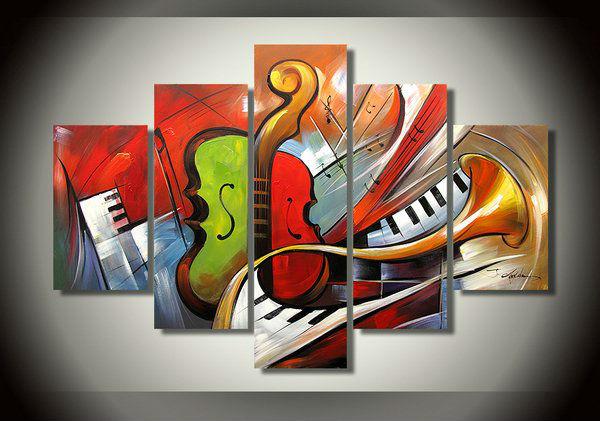 Music Painting, Simple Modern Painting, Living Room Paintings, 5 Piece Modern Wall Art Paintings, Extra Large Painting on Canvas-artworkcanvas
