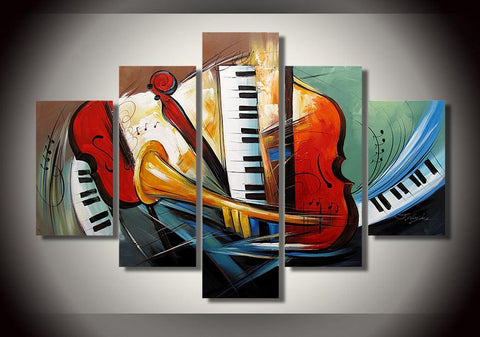 Electronic Organ Painting, Horn, Violin Painting, 5 Piece Modern Wall Art, Extra Large Painting-artworkcanvas