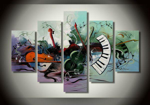 Abstract Painting, Violin, Electronic organ Painting, 5 Piece Abstract Wall Art, Musical Instrument Painting-artworkcanvas