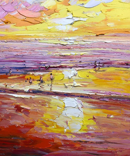 Canvas Paintings for Bedroom, Large Paintings on Canvas, Landscape Painting for Living Room, Sunrise Seashore Painting, Heavy Texture Paintings-artworkcanvas
