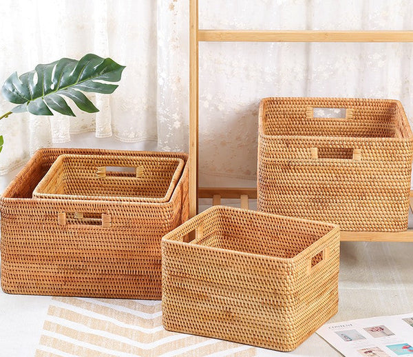 Storage Basket for Shelves, Large Rectangular Storage Basket, Storage Baskets for Kitchen, Woven Storage Basket for Living Room-artworkcanvas