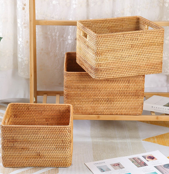 Storage Basket for Shelves, Large Rectangular Storage Basket, Storage Baskets for Kitchen, Woven Storage Basket for Living Room-artworkcanvas