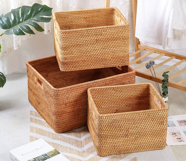 Storage Basket for Shelves, Large Rectangular Storage Basket, Storage Baskets for Kitchen, Woven Storage Basket for Living Room-artworkcanvas